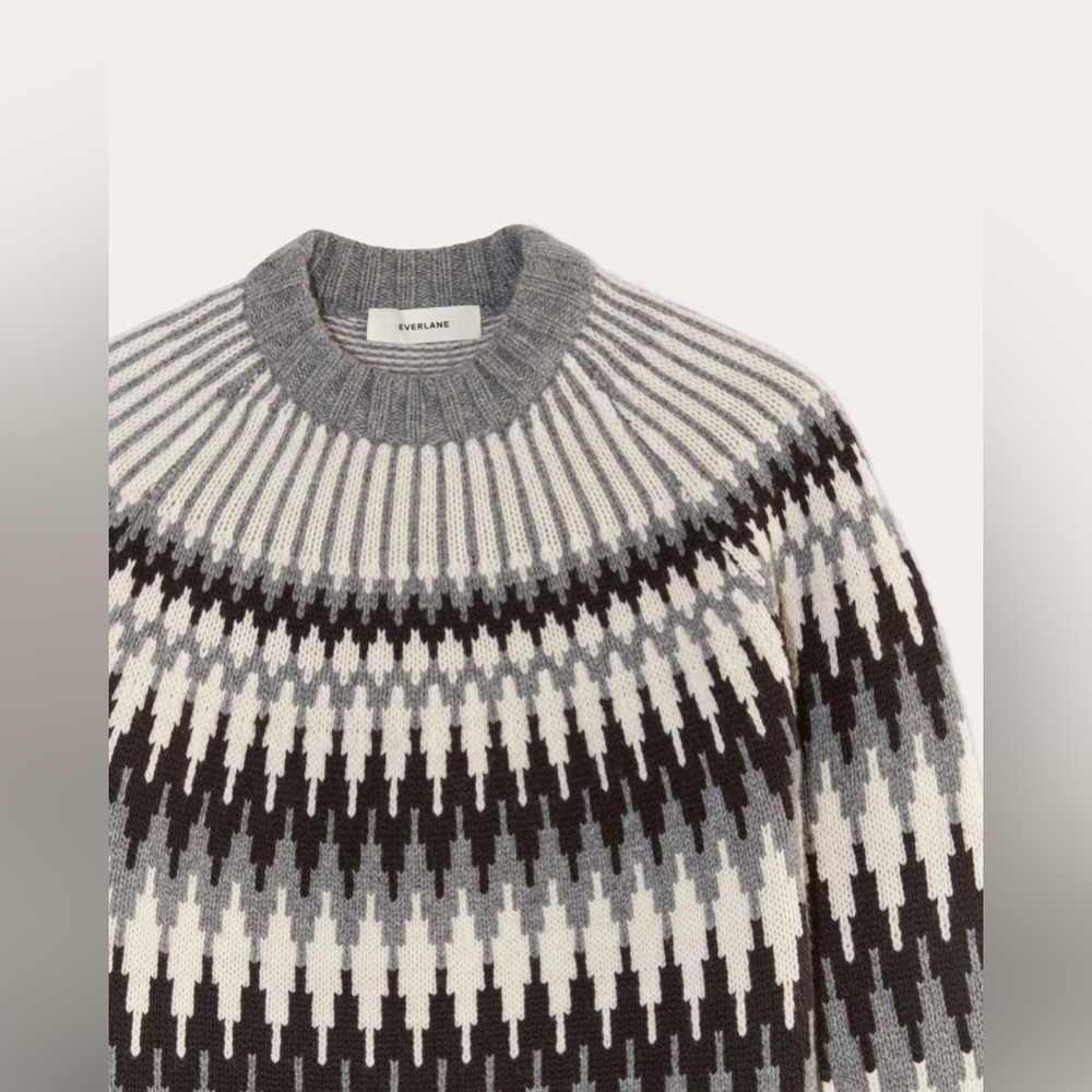 Everlane The Fair Isle 100% Wool Crewneck Black White Scandinavian Sweater XL - Picture 2 of 10